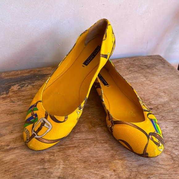 RALPH LAUREN COLLECTION Purple Label Yellow Equestrian Horse Bit Flats 9.5 ITALY - Picture 4 of 12